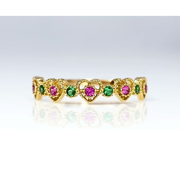 Anel em Ouro 18k Coração com Pontos Coloridos