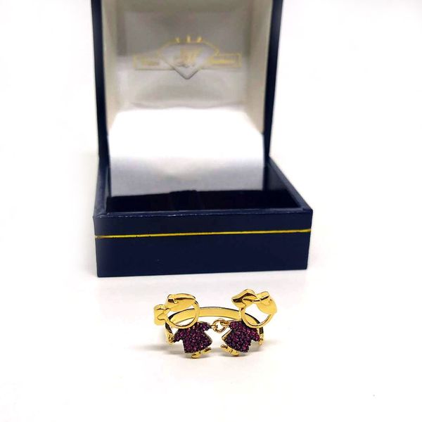 Anel em Ouro 18k Meninas Cravejadas