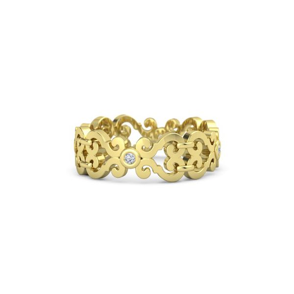 Anel Trabalhado com Diamantes em Ouro Amarelo 18k