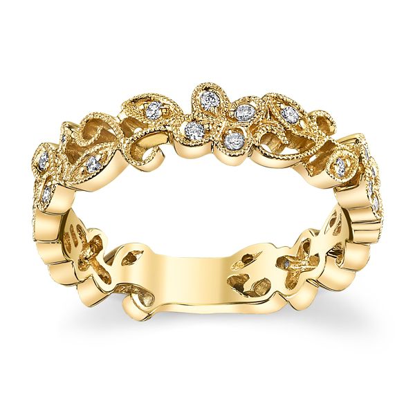 Anel em Ouro Amarelo 18k Flores com Diamantes 