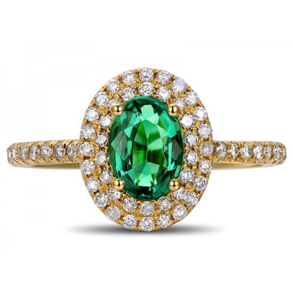 Anel Oval Cravejado com Diamantes Esmeralda