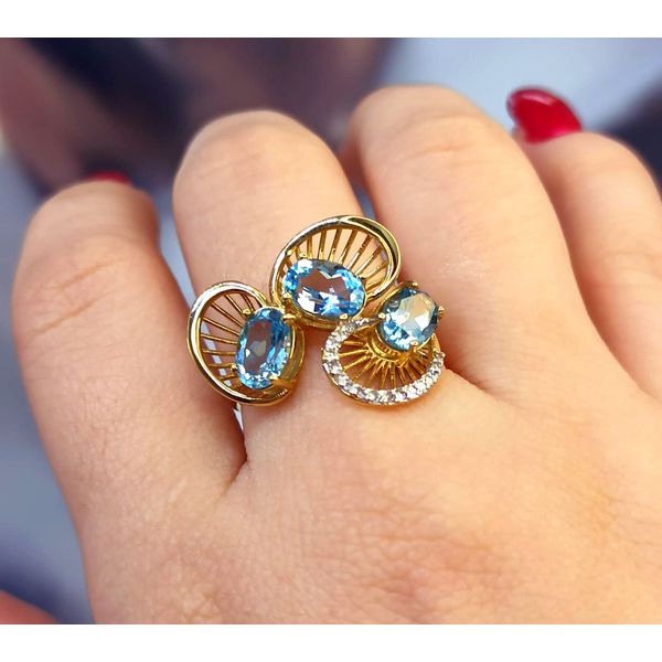 Anel Ouro 18k Topázio Acapulco Azul com Brilhantes