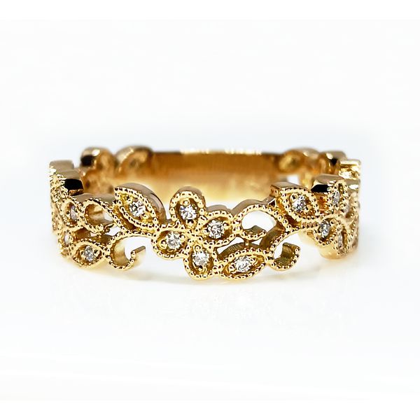 Anel em Ouro Amarelo 18k Flores com Diamantes 