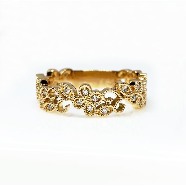 Anel em Ouro Amarelo 18k Flores com Diamantes 