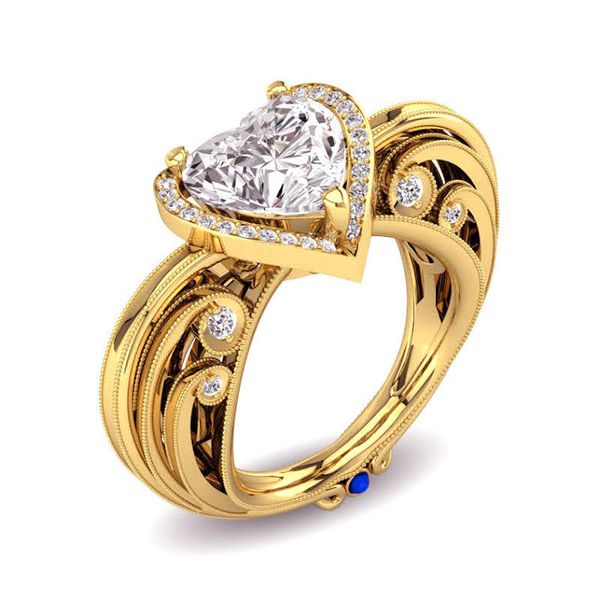 Anel Coração com Diamantes e Safiras 