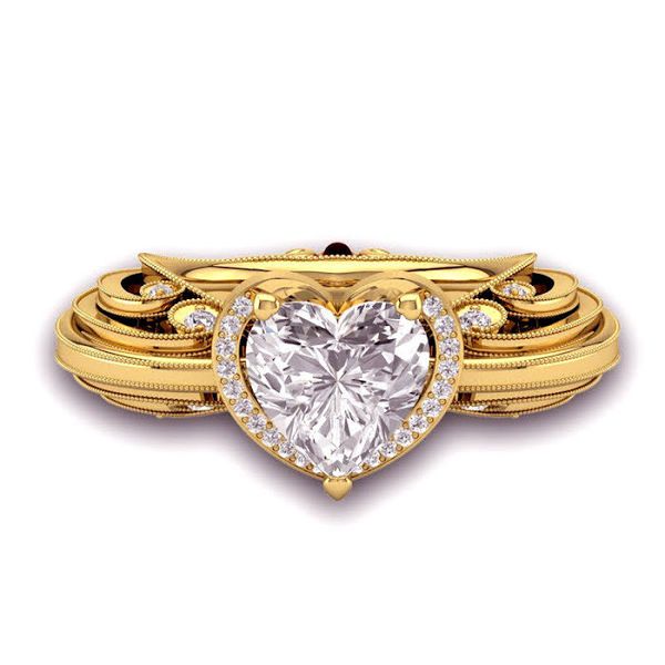 Anel Coração com Diamantes e Safiras 