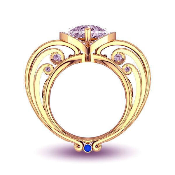 Anel Coração com Diamantes e Safiras 
