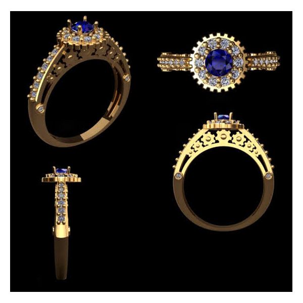Anel de Formatura em Ouro 18k Engenharia com Pedras e Engrenagens