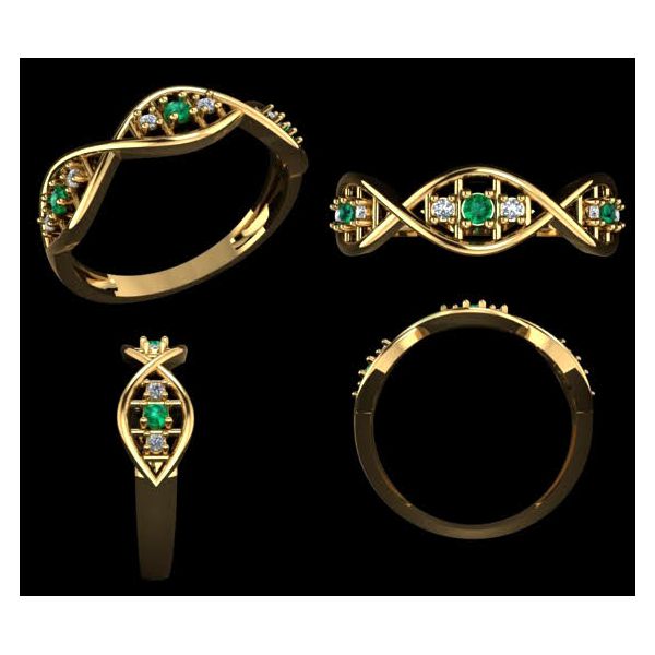 Anel de Formatura DNA com Pedras em Ouro