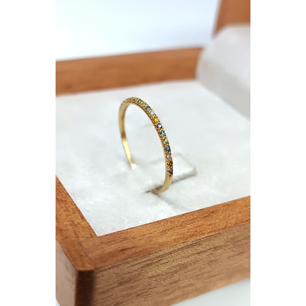 Aparador de Aliança Noivado e Casamento em Ouro 18k Cravejado com Pedras Coloridas