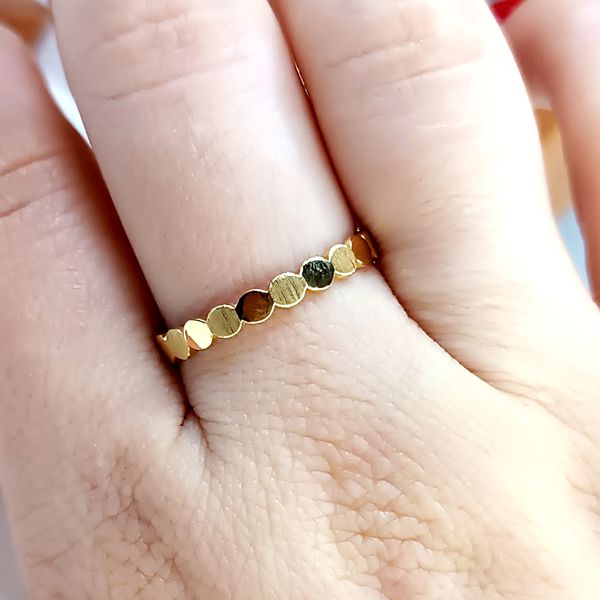 Anel em Ouro 18k Bolinhas Chapa Fosca e Polida