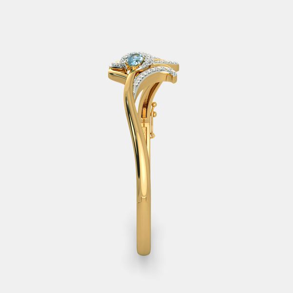  Bracelete Rabo de Pavão Ouro 18k com Diamantes e Aguá Marinha 