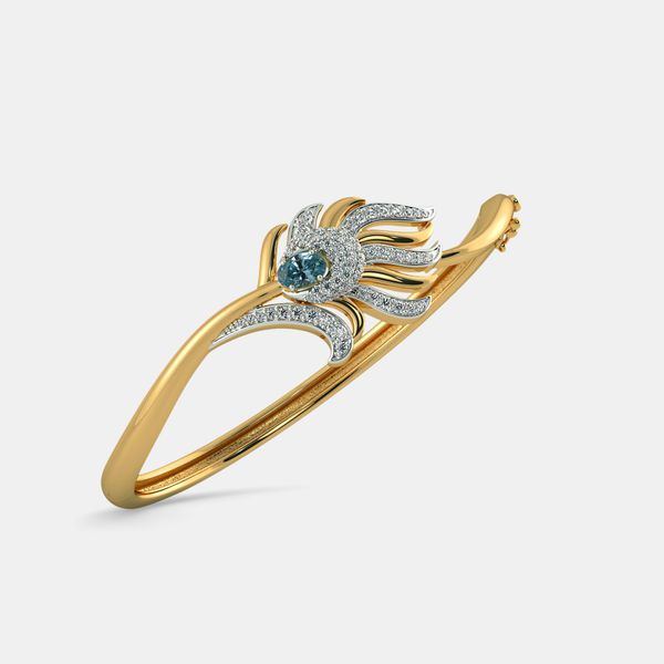  Bracelete Rabo de Pavão Ouro 18k com Diamantes e Aguá Marinha 
