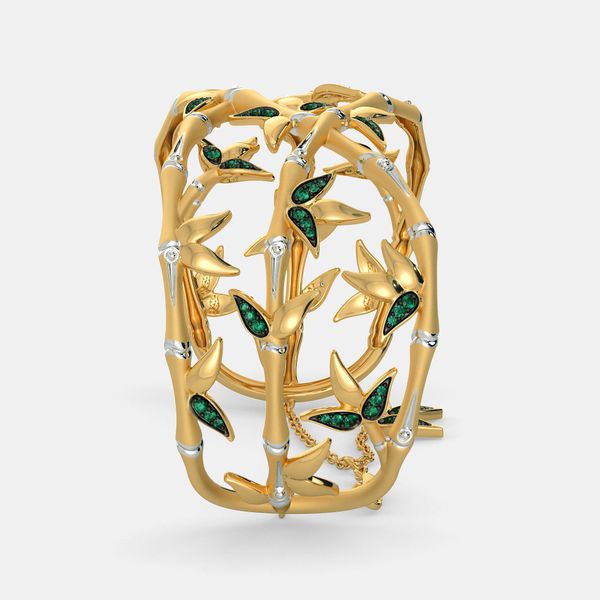  Bracelete Folhas de Inverno Ouro 18k com Esmeraldas 