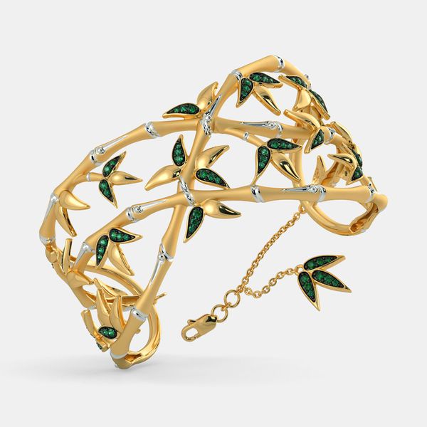  Bracelete Folhas de Inverno Ouro 18k com Esmeraldas 