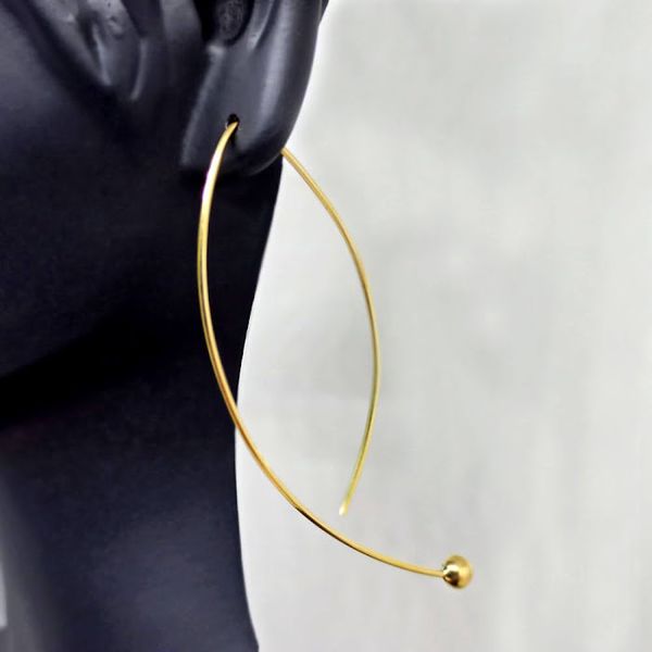 Brinco Ouro 18k Navete com Bolinha 