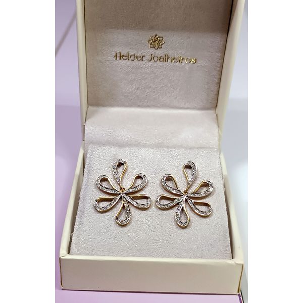 Brinco Ouro 18k Azaleia Cravejado