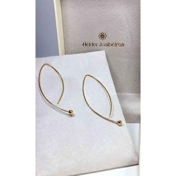 Brinco Ouro 18k Navete com Bolinha 