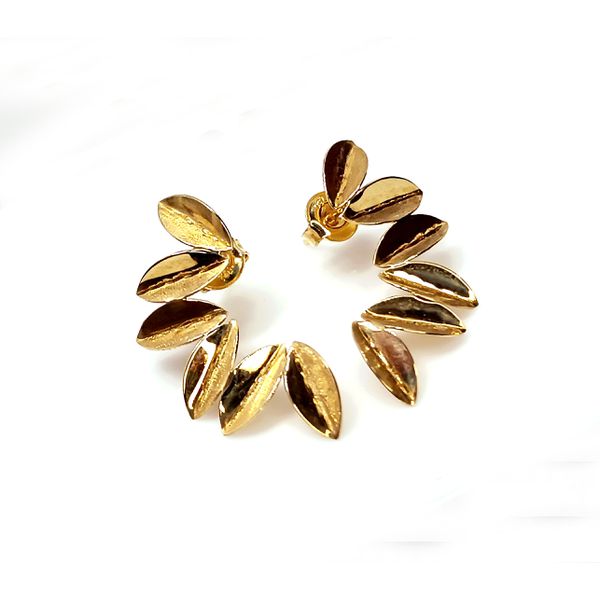 Brinco em Ouro 18k Folhas Laser