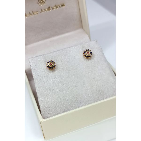 Brinco em Ouro 18k Redondo Cravejado com Safira Natural, Rubi Natural e Diamantes