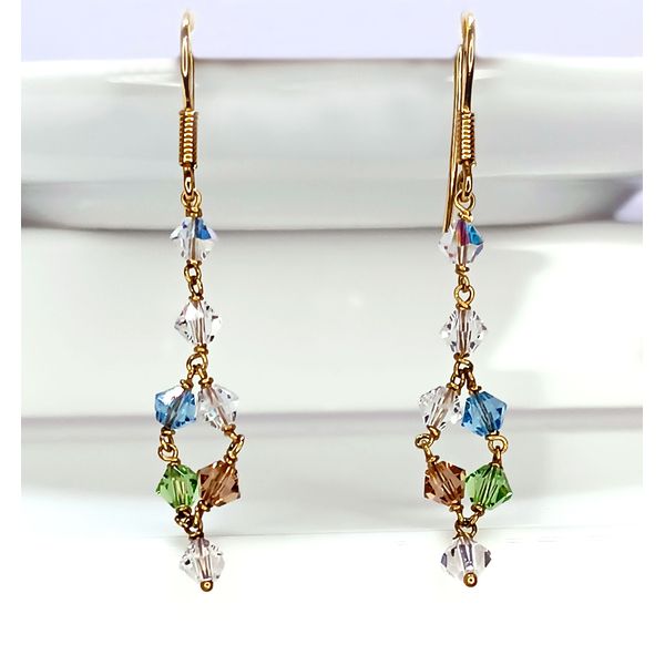 Brinco em Ouro 18k Cristais Coloridos 