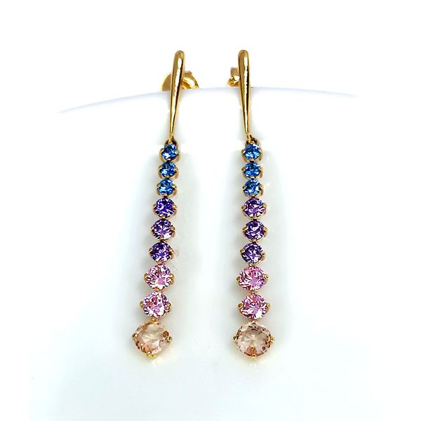 Brinco em Ouro 18k Palito Cravejado com Pedras coloridas