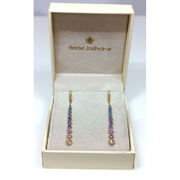Brinco em Ouro 18k Palito Cravejado com Pedras coloridas
