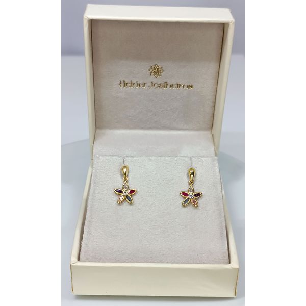 Brinco em Ouro 18k Flor com Pedras Coloridas
