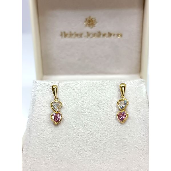 Brinco em Ouro 18k Coração Branco e Rosa com Zircônias