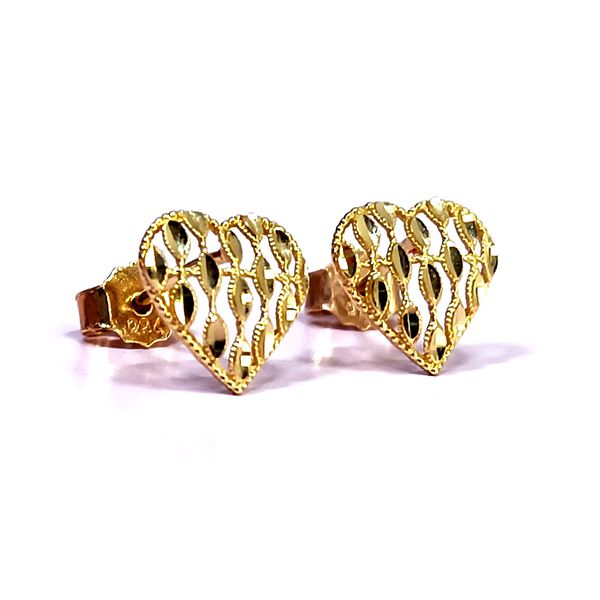 Brinco em Ouro 18k Coração Trabalhado Diamantado