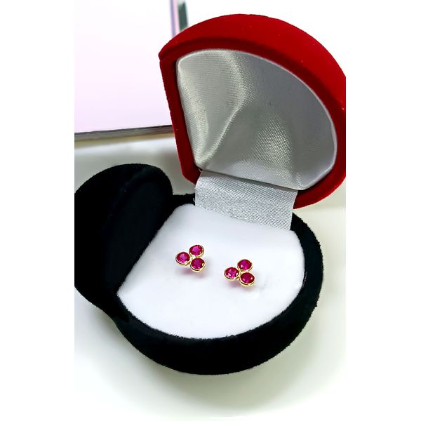 Brinco em Ouro 18k Trevinho com Pedra Vermelha