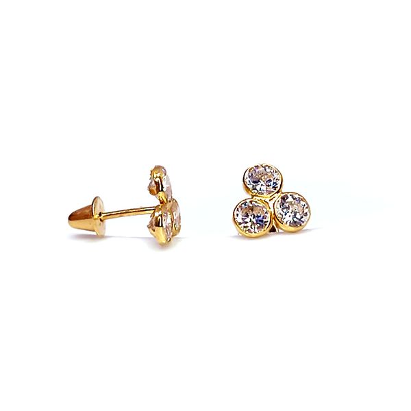Brinco em Ouro 18k Trevinho com Pedra Branca