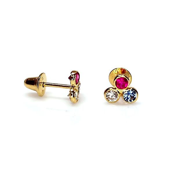 Brinco em Ouro 18k Trevinho com Pedras Coloridas