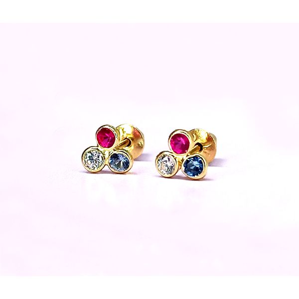 Brinco em Ouro 18k Trevinho com Pedras Coloridas