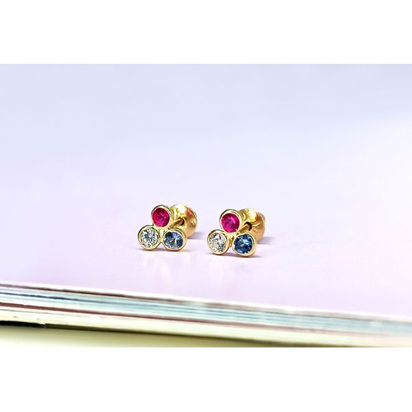 Brinco em Ouro 18k Trevinho com Pedras Coloridas