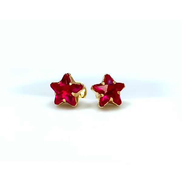 Brinco em Ouro 18k Estrela com Zircônia Vermelha