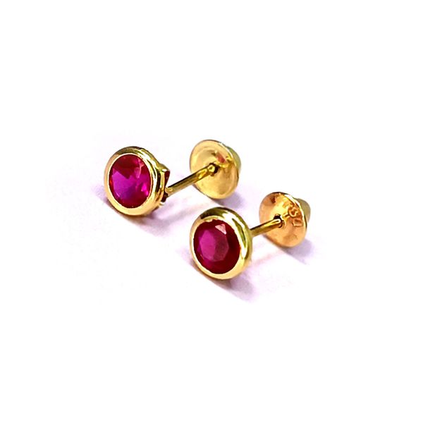 Brinco em Ouro 18k Redondo Pedra Ponto de Luz