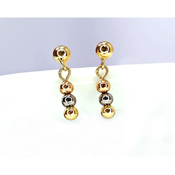 Brinco em Ouro 18k Bolinha Tricolor
