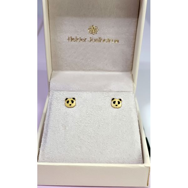 Brinco em Ouro 18k Ursinho Panda Esmaltado 