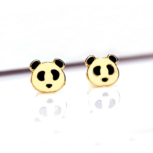 Brinco em Ouro 18k Ursinho Panda Esmaltado 