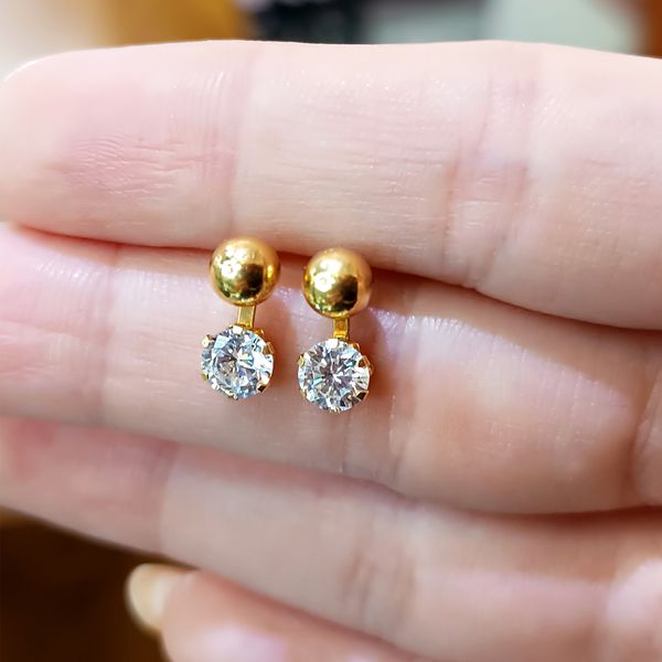 Brinco em Ouro 18k Bolinha e Ponto de Luz