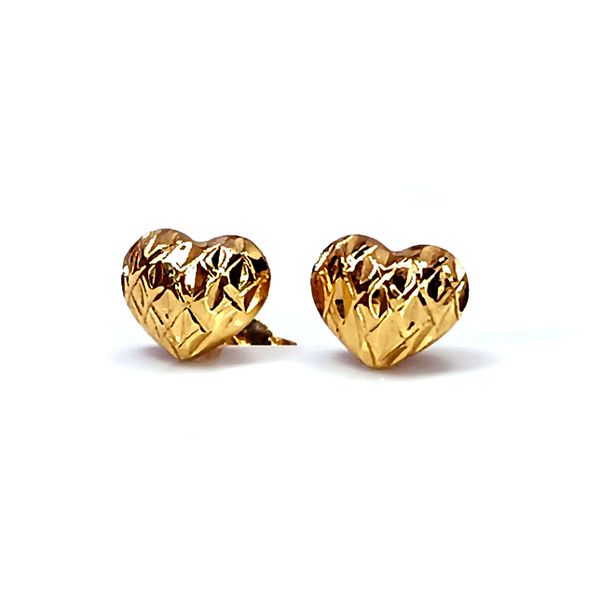 Brinco em Ouro 18k Coração Bojudinho Trabalhado Diamantado