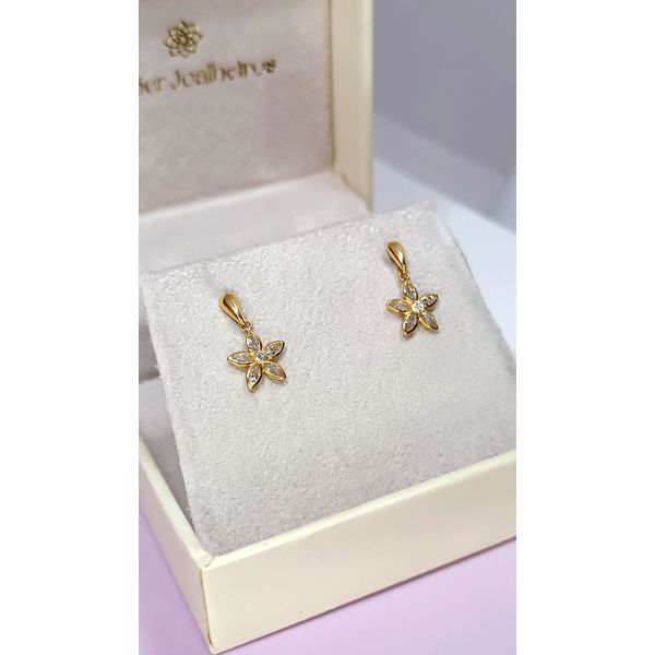 Brinco em Ouro 18k Flor com Pedras Brancas