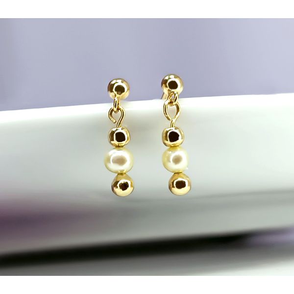 Brinco em Ouro 18k Pérola e Bolinha Polida