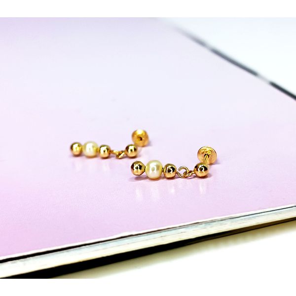 Brinco em Ouro 18k Pérola e Bolinha Polida
