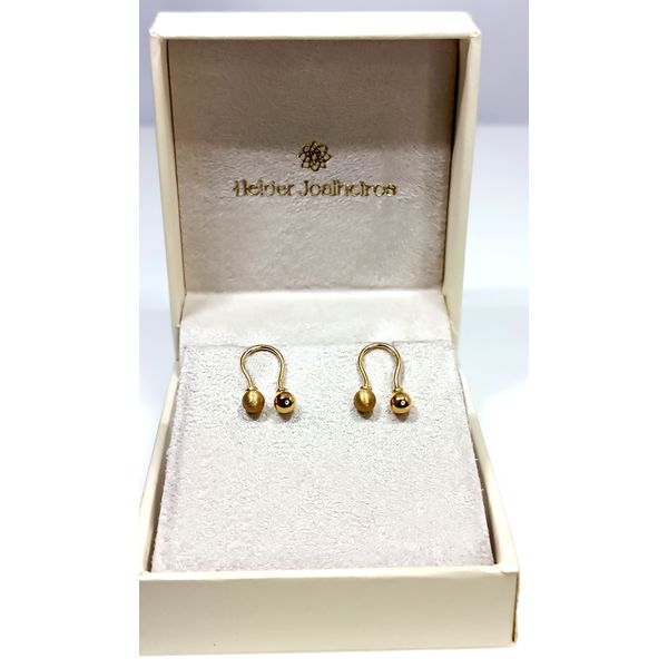 Brinco em Ouro 18k Gancho com Bolinha Fosca e Polida 