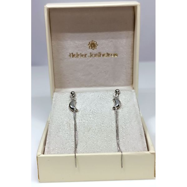 Brinco em Ouro Branco 18k Lua com Corrente Veneziana