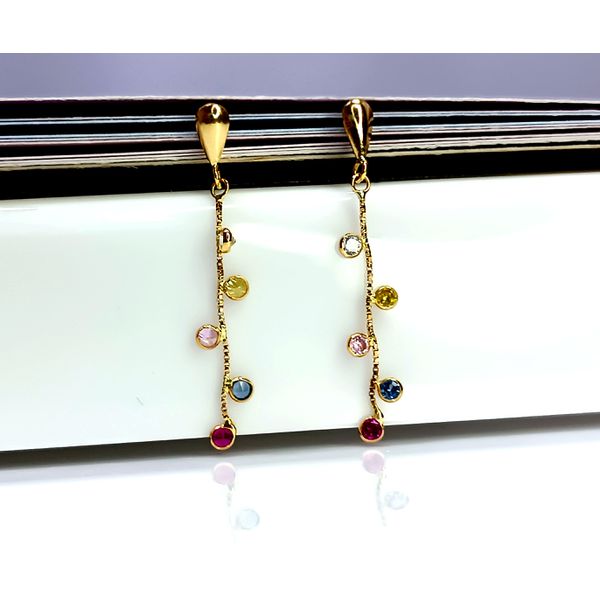 Brinco em Ouro 18k Pontos com Pedras Coloridas
