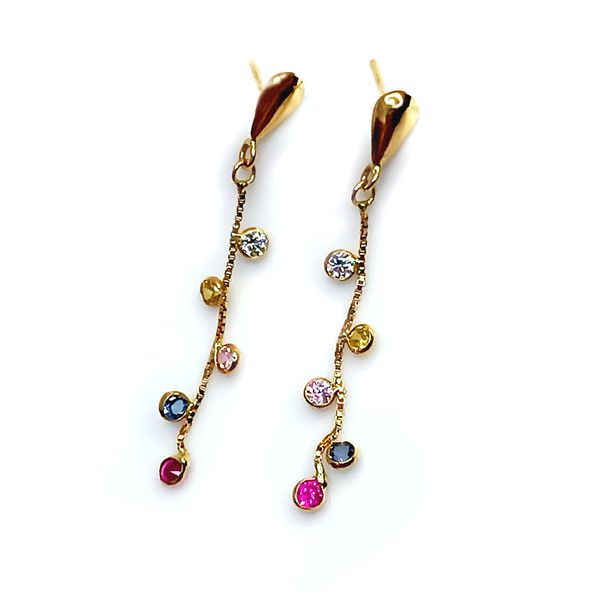 Brinco em Ouro 18k Pontos com Pedras Coloridas