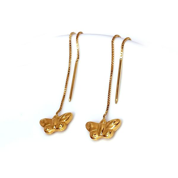 Brinco em Ouro 18k Borboleta Polida Corrente